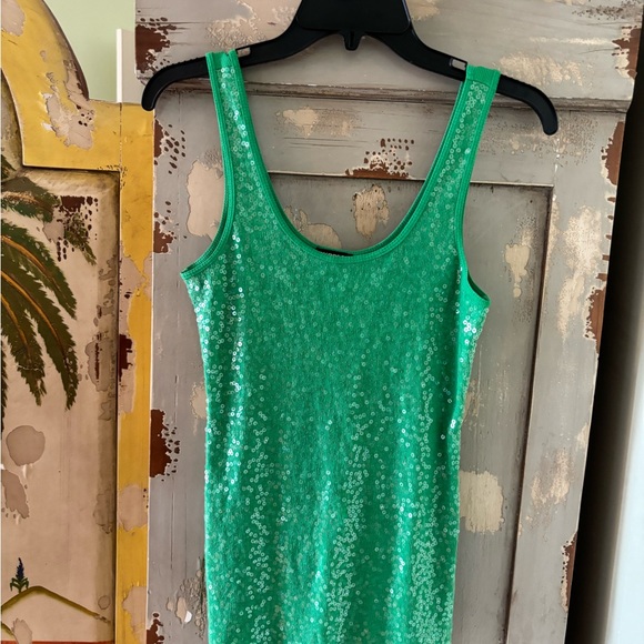 Express Green Sequin Tank Top - Sleeveless Scoop Neck - Picture 3 of 3